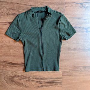 Cropped green quarter zip